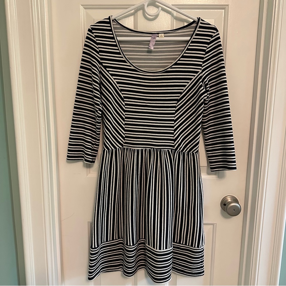 Alya Navy Blue and White Striped Dress, Size L